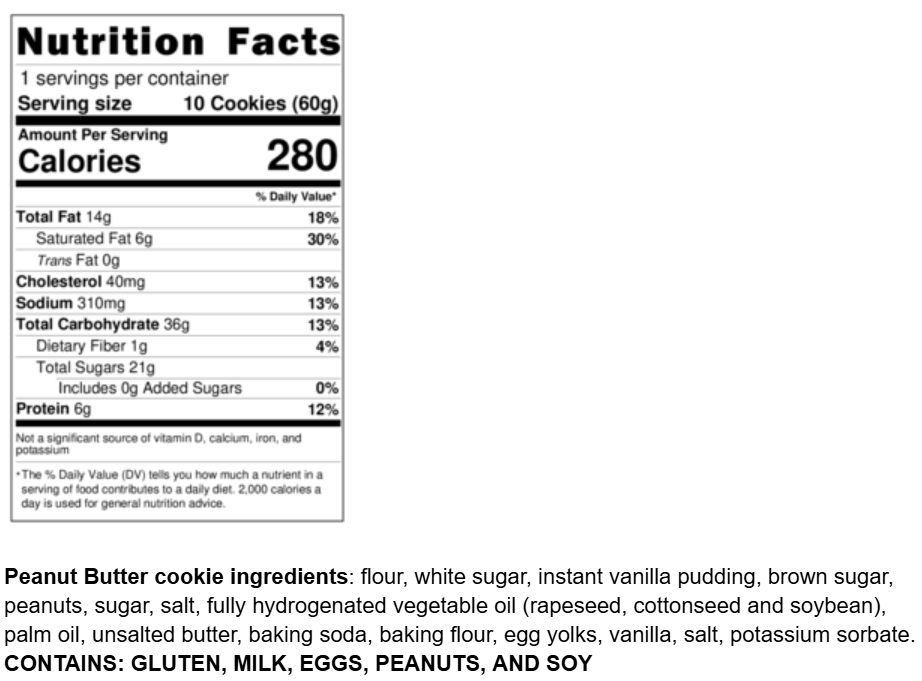 Info Panel Cookies Peanut Butter